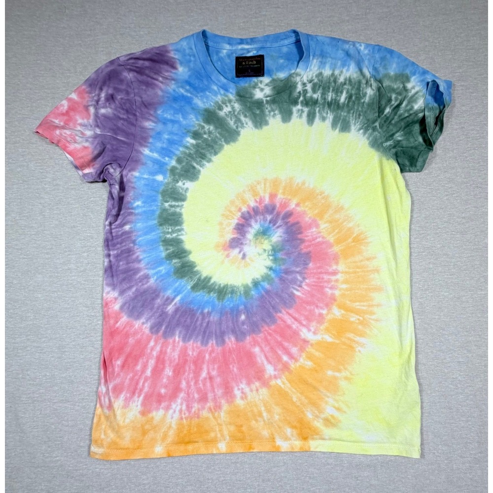 Abercrombie & Fitch Mens Small Rainbow Spiral Tie Dye Hippie T-Shirt Whimsical